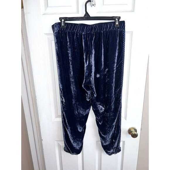 JW LOS ANGELES Johnny Was Blue Velvet Side Embroidered Jogger Pants Sz L - Picture 9 of 12